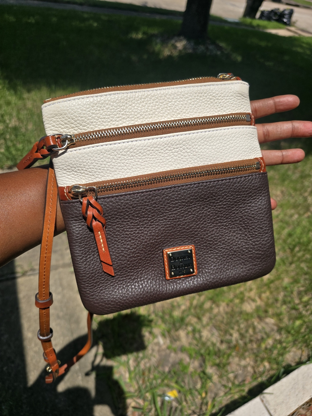 Dooney & Bourke Brown, Cream and Tan Leather Crossbody Trio